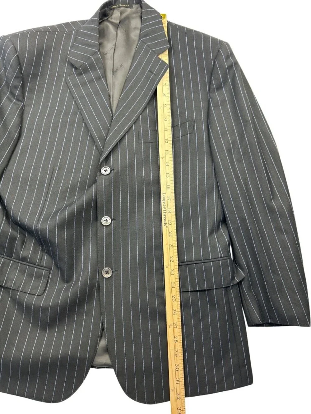 Ravazzolo Suit Jacket Blazer Men's US 44 Gray Blue Pinstripe Virgin Wool Italy